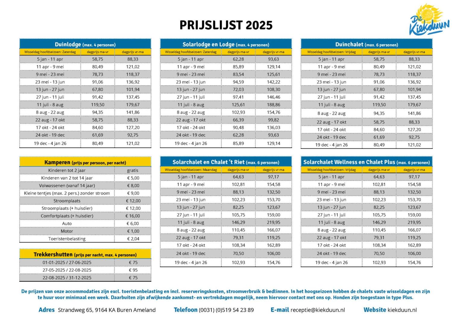 Camping Kiekduun Preise 2025